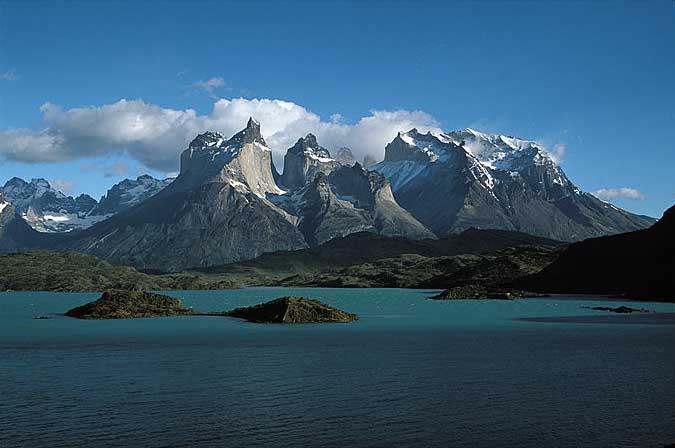 Cuernos Mountains and Lake Pehoe, Torres del Paine, Patagonia.